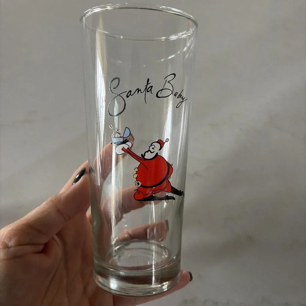 Pottery Barn Santa Baby Tall Drinking Glasses Set of 8 Retired Christmas Barewar